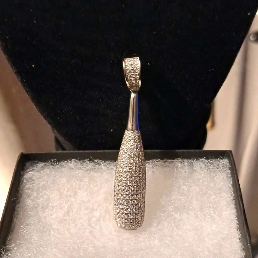 SP 925 Sterling Silver Baseball bat Necklace Pendant